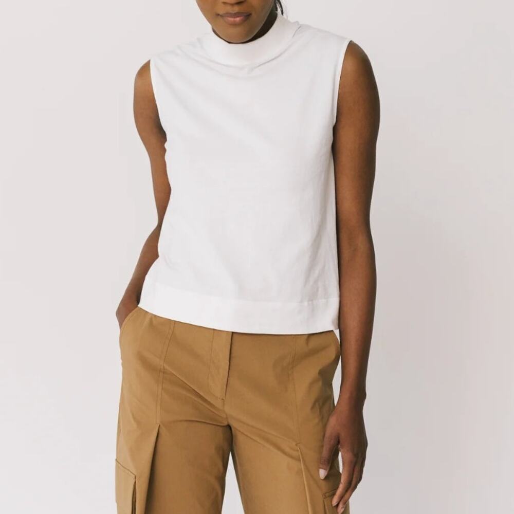 epoque evolution Organic Cotton Mock Neck Tank Top Sleeveless SMALL White